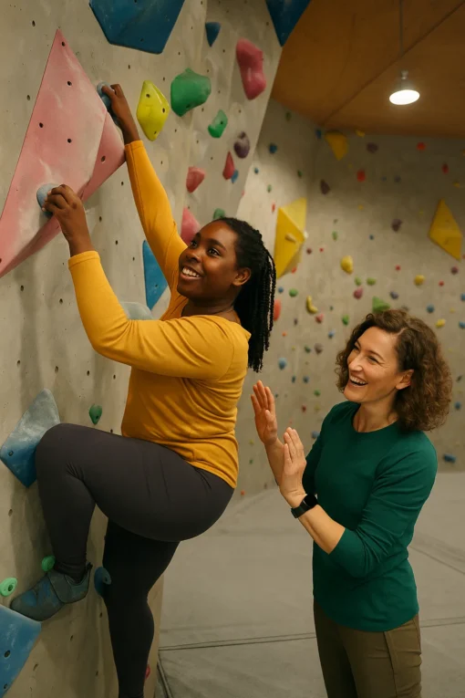 Eine Coaching-Situation in einer Boulderhalle