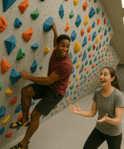 Eine Coaching-Situation in einer Boulderhalle